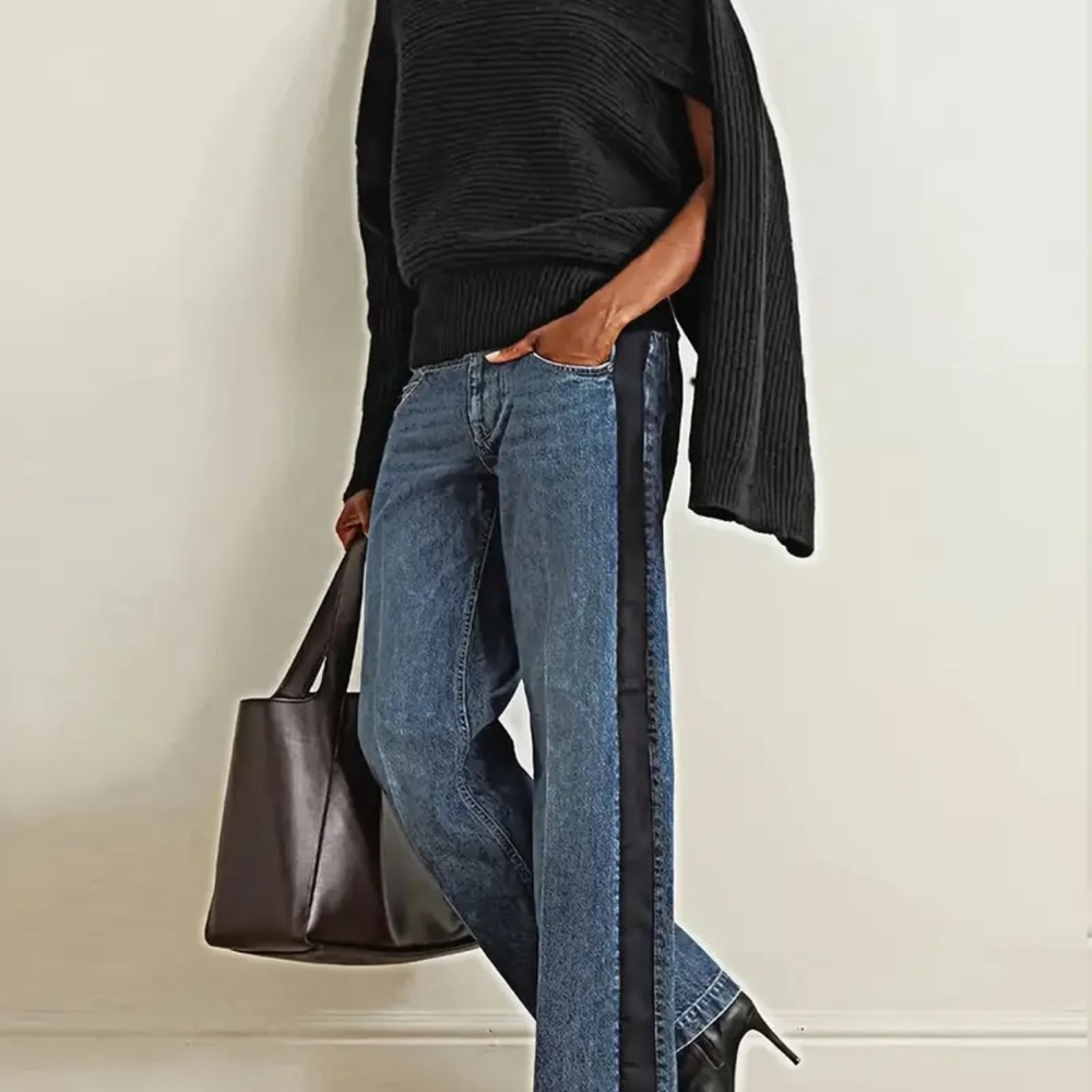 Blue and Black Straight Leg Jeans with Classic Fit